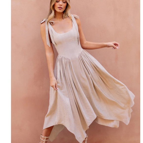 Free People Dresses & Skirts - New Free People x Joyfolie MAYRELI Maxi Corset Summer DRESS in Linen Cloud